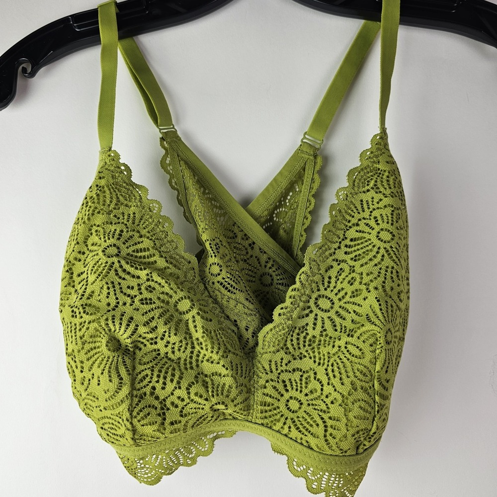 AUDEN‎ M Womens Green Lace Lightly Lined Crossback Wireless Pull On Bralette